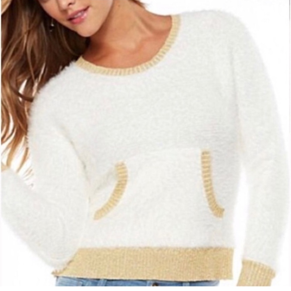 Juicy Couture Fuzzy Y2K Metallic Gold Sweater Size XL